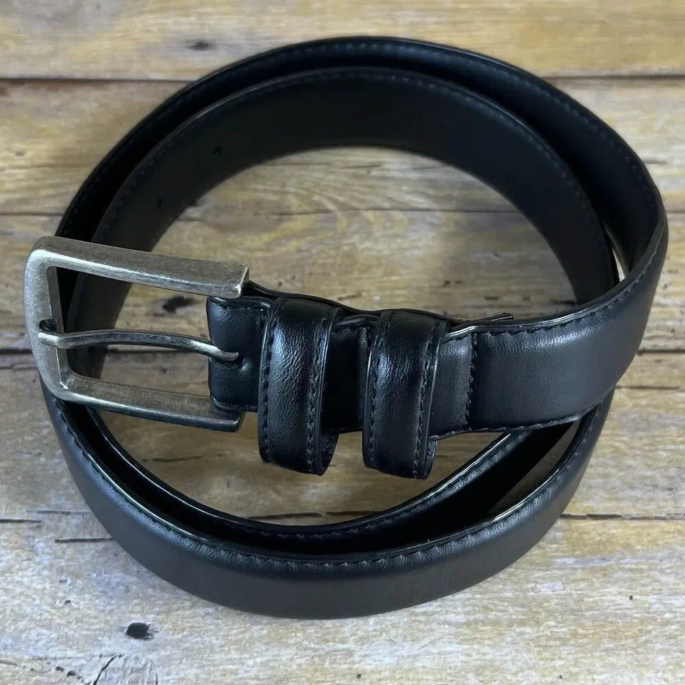 Boys Black Faux Leather Dress Belt Silver Buckle Formal School Uniform Accessory